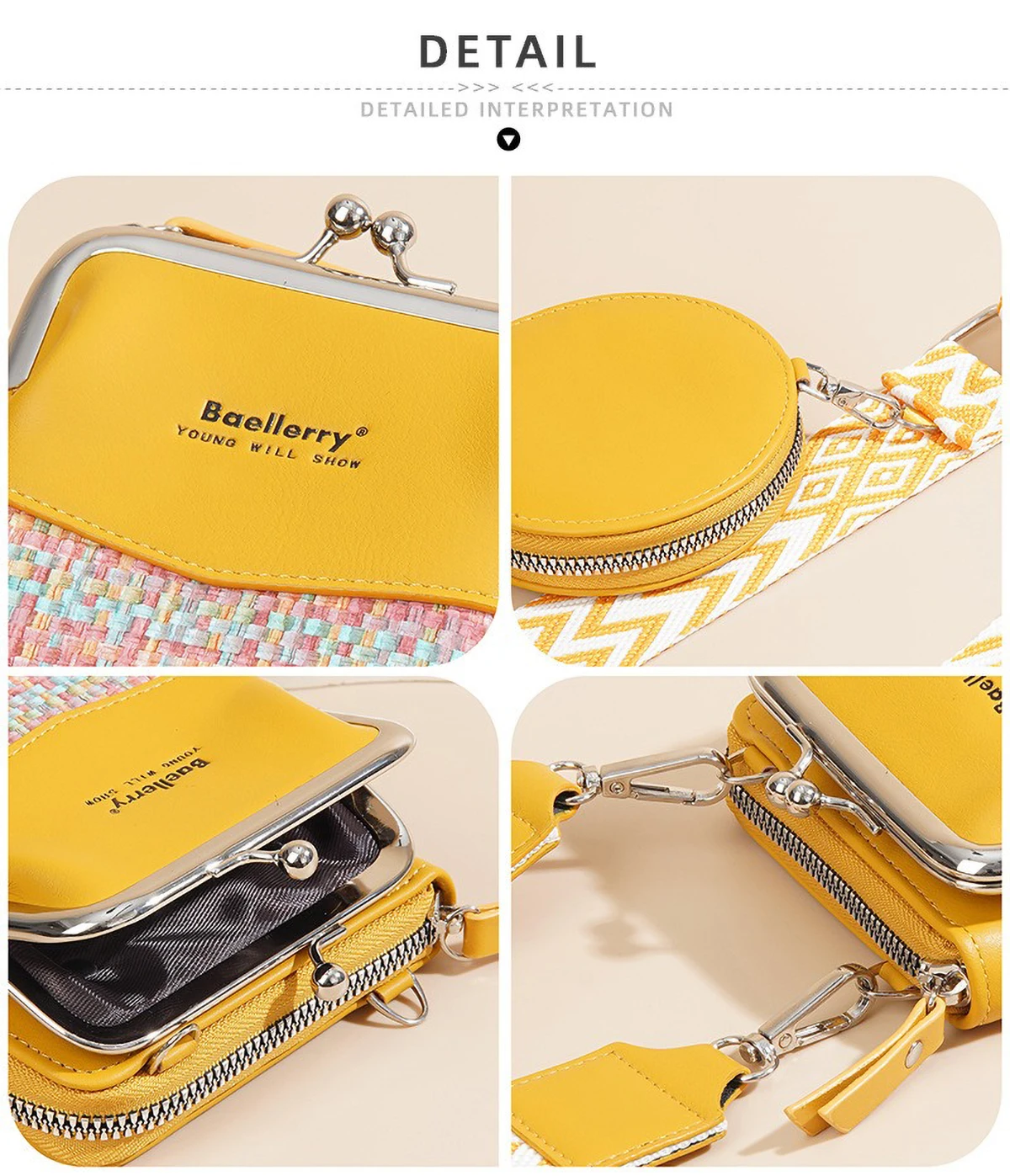 Baellerry Woven Pattern Phone & Wallet Set, Women's Crossbody Bag Specific for Mobile, RFID Multifunctional Shoulder Purse