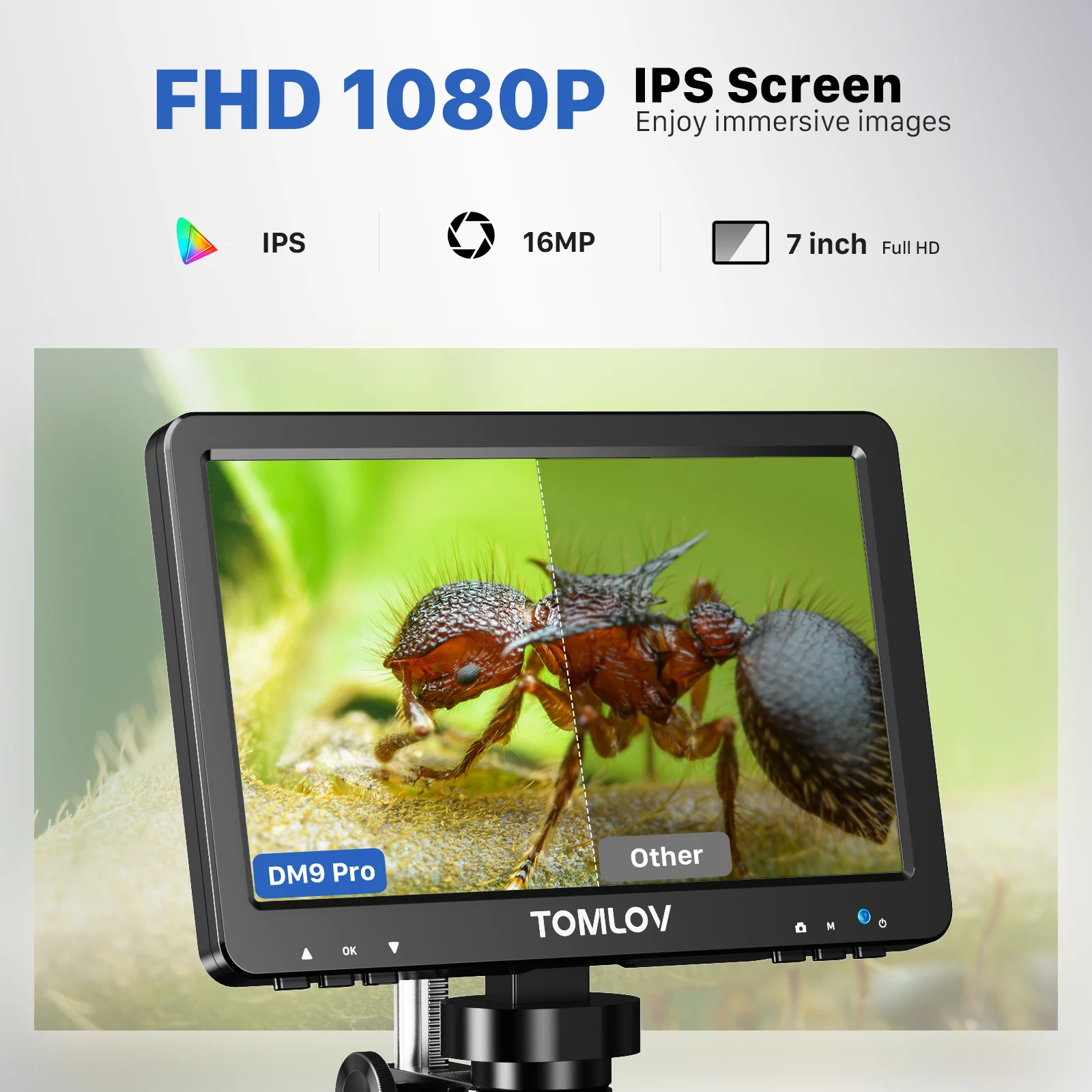 TOMLOV DM9 Pro HDMI Digital Microscope 7'' IPS Screen Microscopes 1200X Entire Coin View 16MP Professional Soldering Microscopio 3