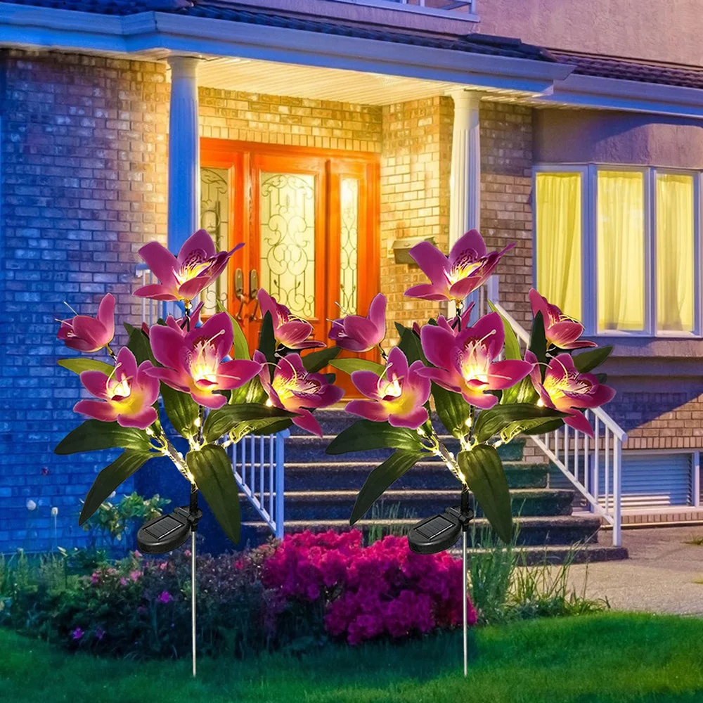 Orchid Rose Solar Lawn Lamp Outdoor Waterproof Flowers Landscape Lamp Solar Charging Decoration Light for Garden Yard Pathway 2