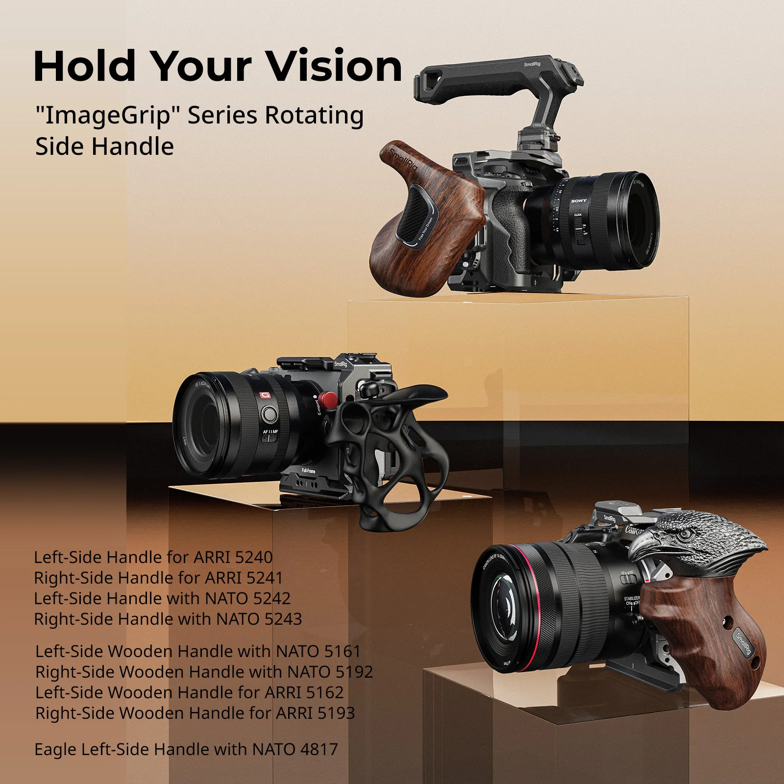 Rotating Side Handle with ARRI Rosette, Handgrip for Camera cages/Shoulder Rig E