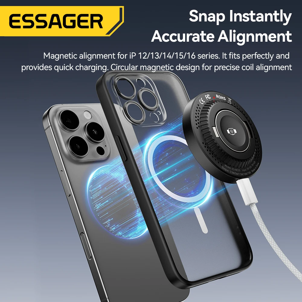 Essager 2-in-1 Magnetic Wireless Charger 15W With Holder Portable Fast Charging For iPhone 16 15 14 Pro Max iWatch Huawei Xiaomi