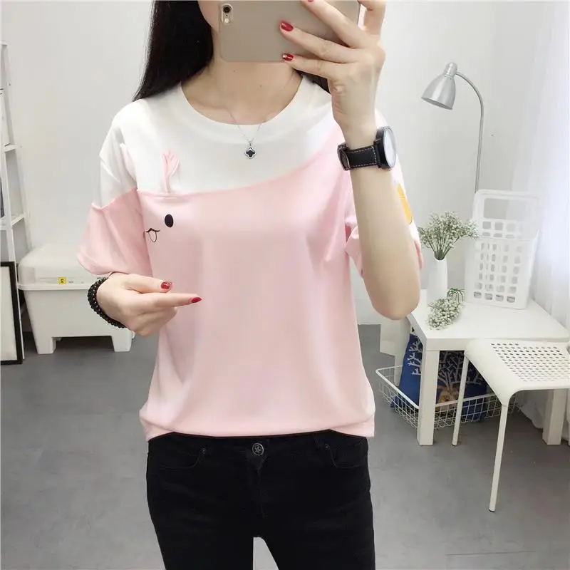 

Женская футболка с коротким рукавом, круглым вырезом и вышивкой