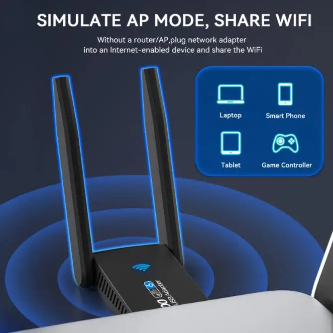Adaptateur WiFi USB Pour PC 1300 Mbps - Double Antenne 5dBi, USB 3.0, Double Bande 5G/2.4G, Plug & Play Windows 11/10/8/7/XP - 11