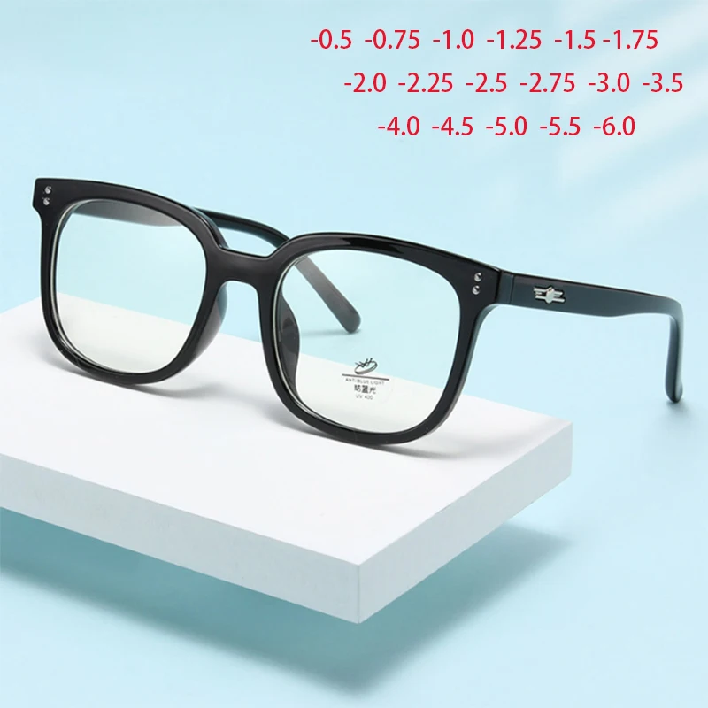 

TR90 Overized Square Myopia Eyeglasses Anti Blue Rays Insert Pins Big Frame Prescription Nearsighted Glasses 0 -0.5 -0.75 To -6