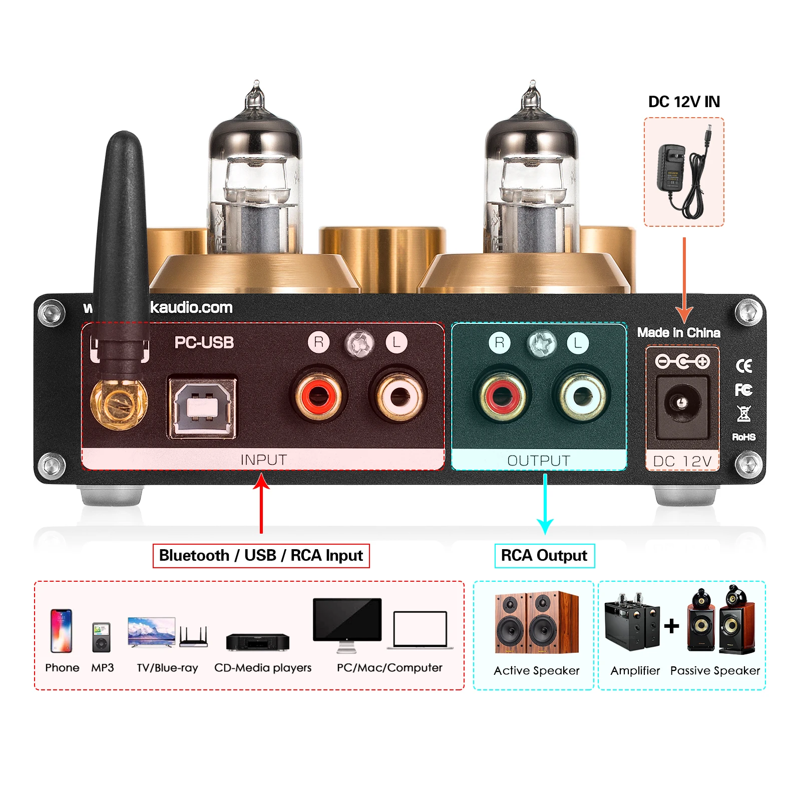 Amplificador de tubo de vacío estéreo Bluetooth 5.0 de alta fidelidad MM  amplificador de fono para tocadiscos 320 W