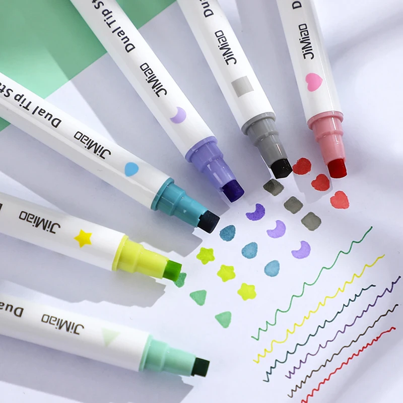 Quick Dry Seal Double-ended Highlighter Marker Watercolor Pens 6-1Pcs for Kid Student Drawing Paint Art Office School DIY Making
