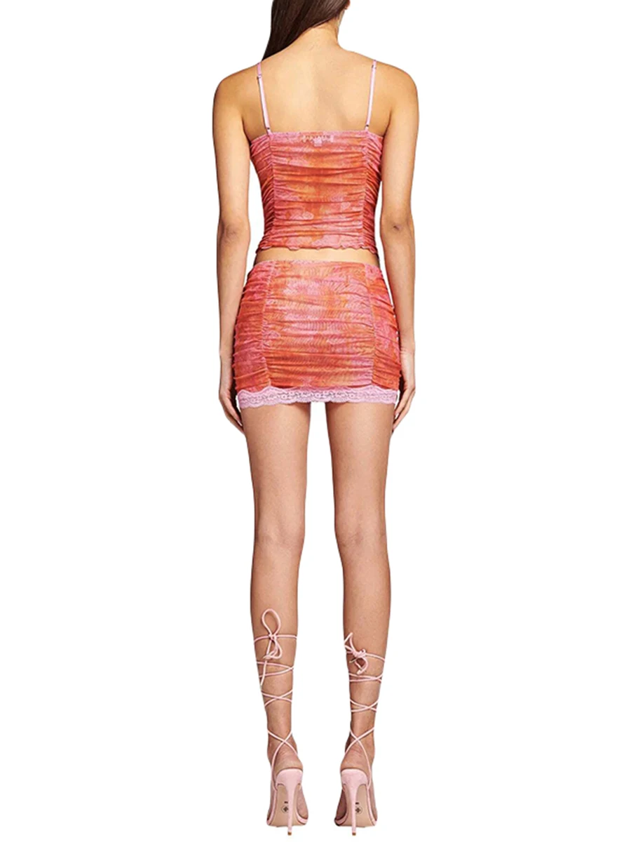 

Женский комплект из 2 предметов с мини-юбкой, кружевная Лоскутная кофта в стиле бохо с оборками и низкой талией, s Y2k