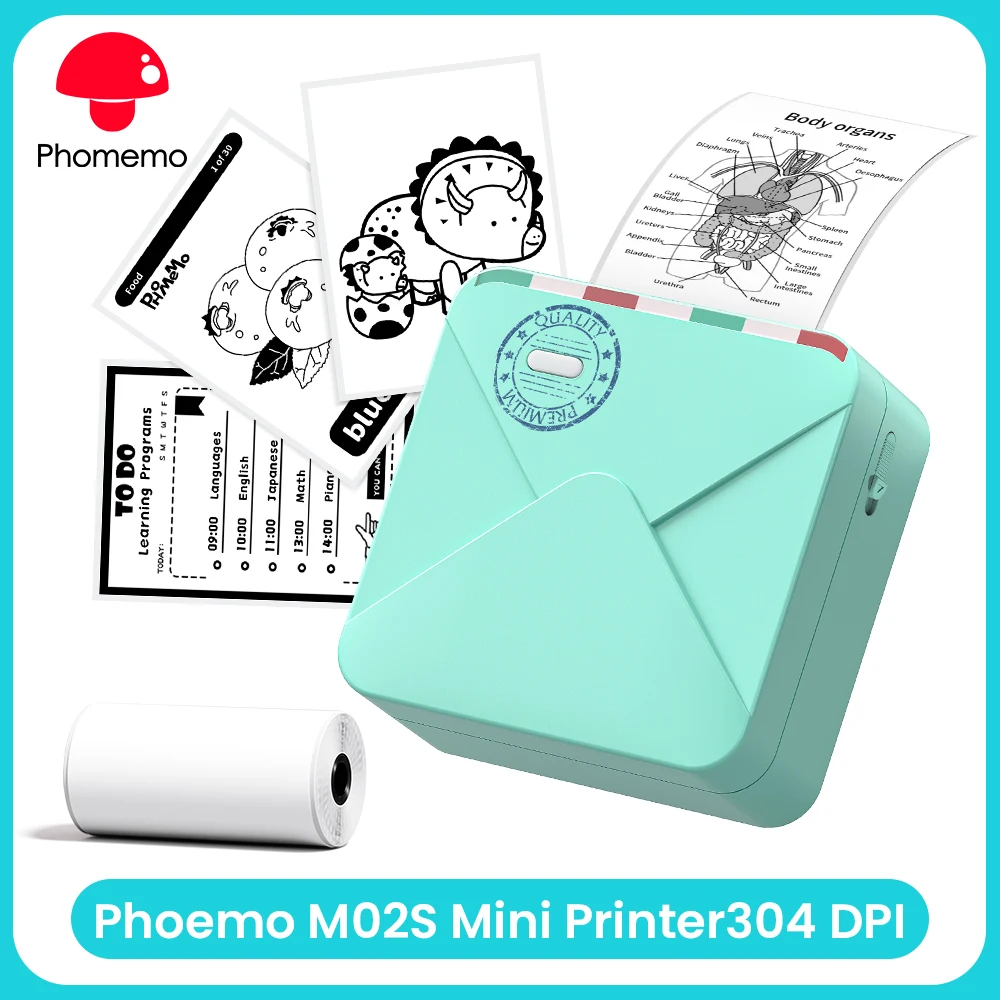 Phomemo M02 Mini-printer voor smartphone, draagbare thermische fotoprinter, kleine thermische labelprinter voor telefoons en tablets, stickerprinter voor studie, foto's, etiketten, cadeau, paars
