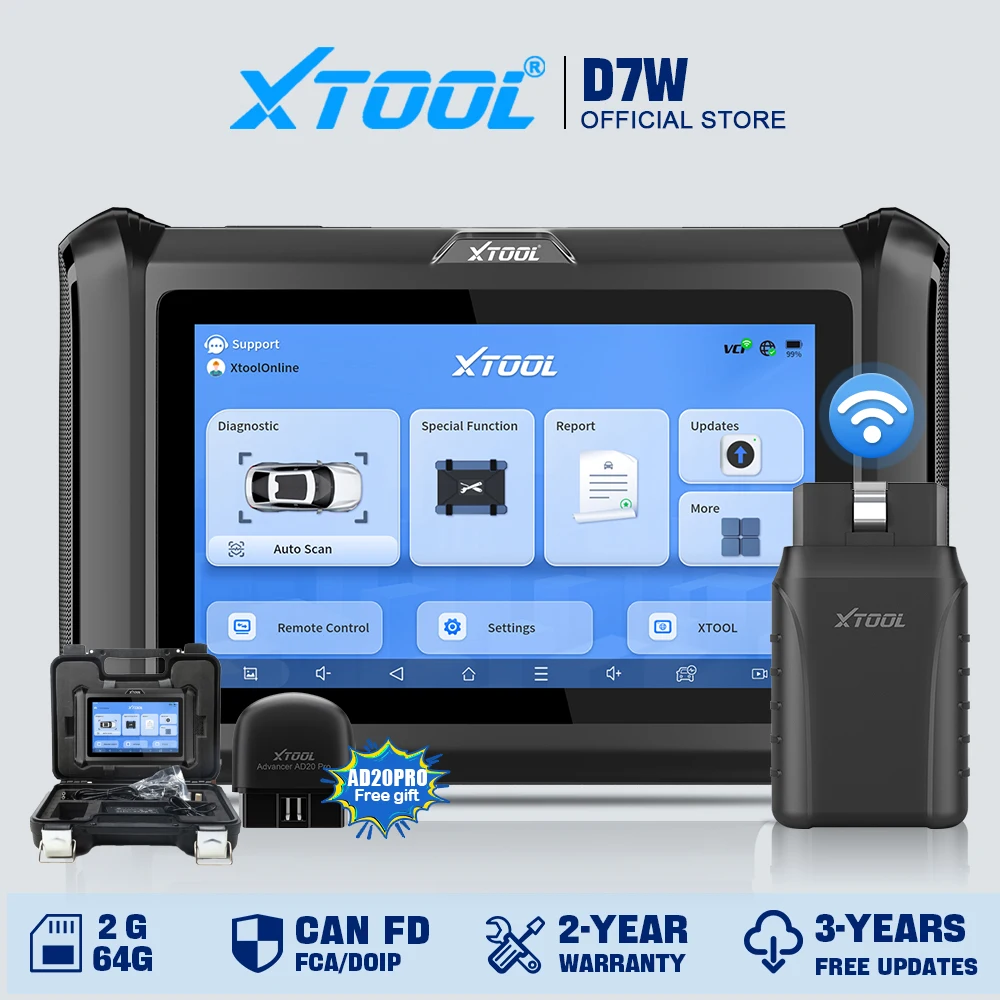 Xtool d7w d7 bt ferramenta de diagnóstico bluetooth todo o sistema carro scanner automotivo ecu codificação bidirecional 39 redefinições canfd doip fca, entrega rápida do armazém do brasil