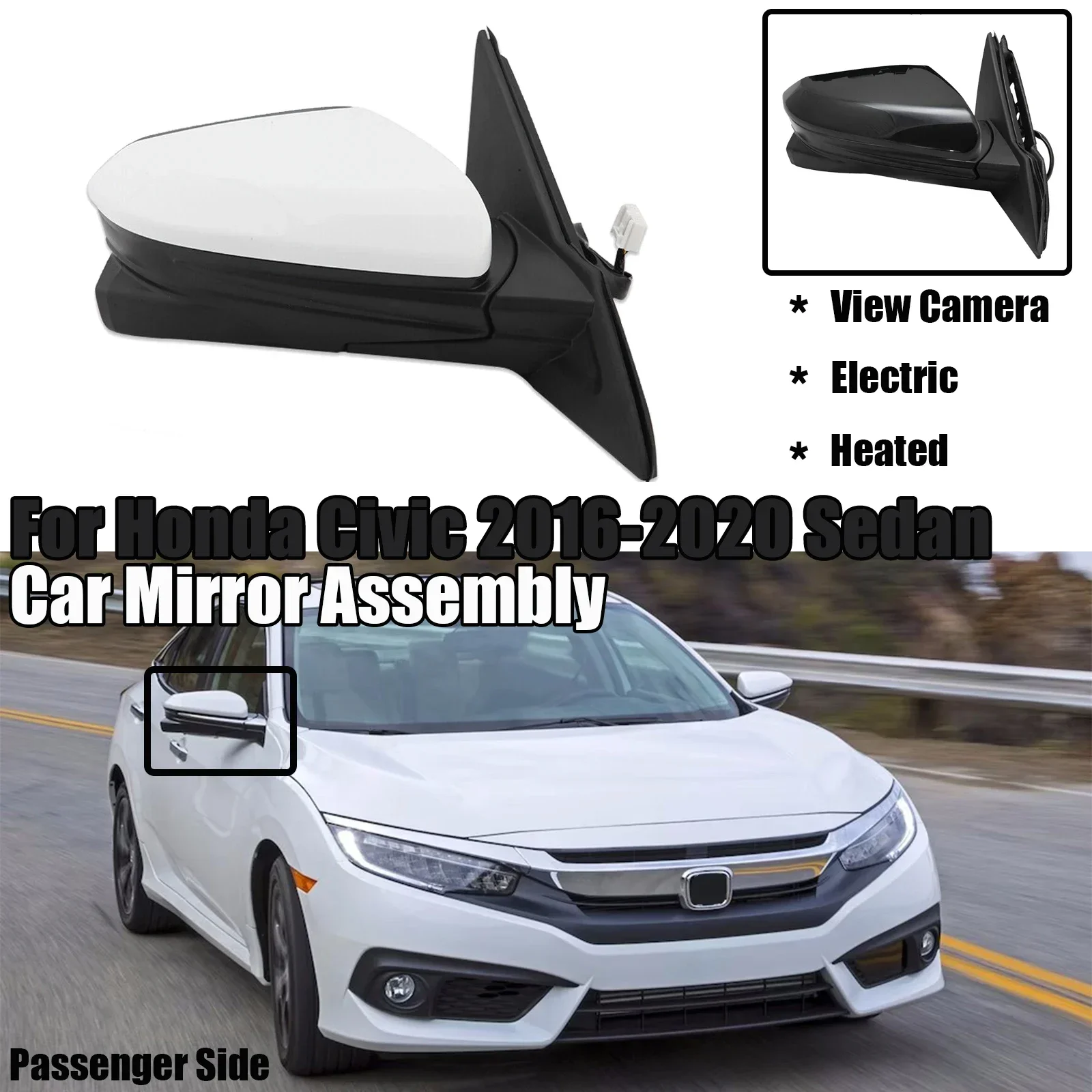 

Car Rear Mirror Assembly Passenger Side Power Heated for Honda Civic Sedan 2016-2020 Electric Adjust With View Camera