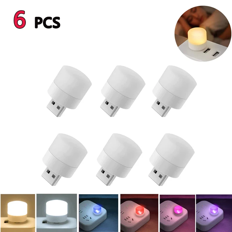 

6 Pcs Mini USB Plug Lamp Round Night Light Computer Mobile Power Charging USB Book Lamp LED Eye Protection Reading Light