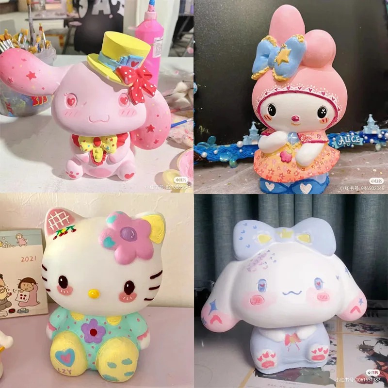 Sanrio Hello Kitty Figura DIY, boneca pintada Kuromi, Graffiti, modelo de  gesso, decoração criativa do carro, presente artesanal para crianças, 10  peças - AliExpress