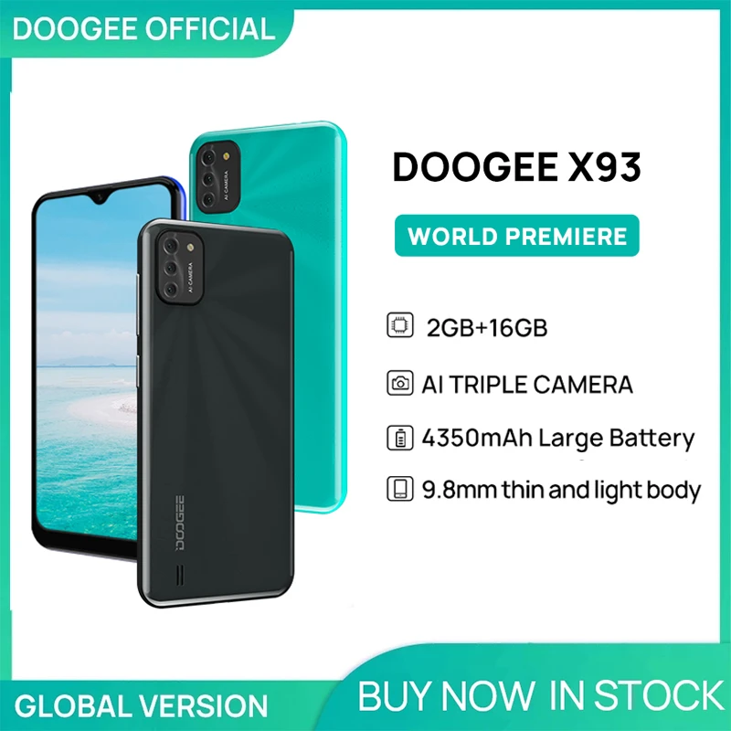 DOOGEE X93 Mobile Phone 9.8mm Thin and Light Body Android 10 AI Triple Camera 8MP 6.1" Waterdrop Screen 4350mAh Smartphone xfinity mobile android phones