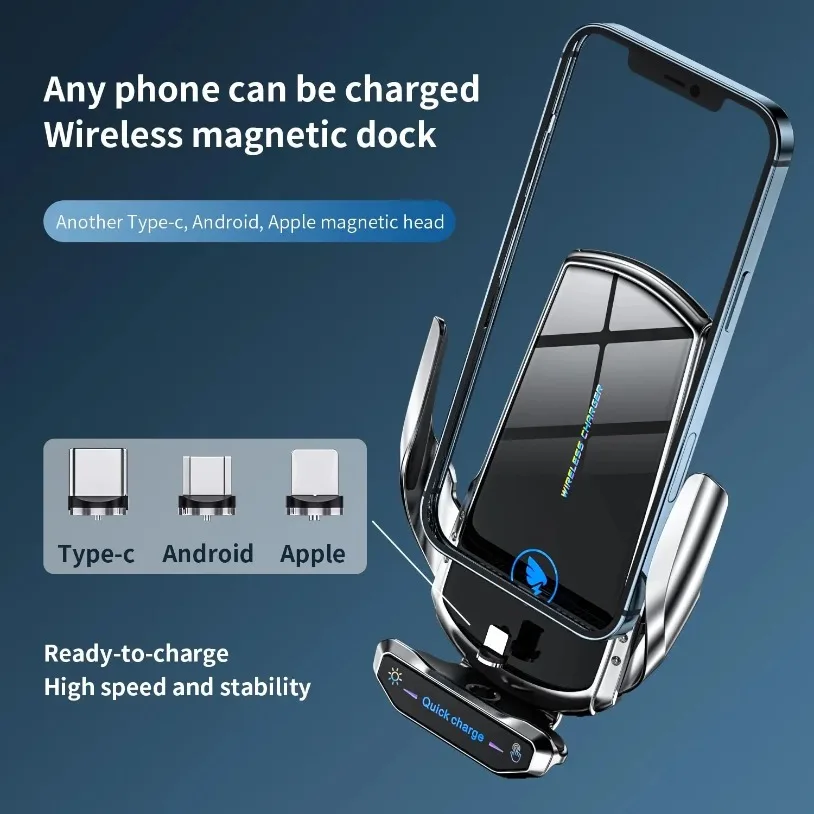 15W Car Wireless Charger Phone Holder Stand Fast Charging Station For iPhone Xiaomi Samsung Huawei Magnetic Wireless Car Charger