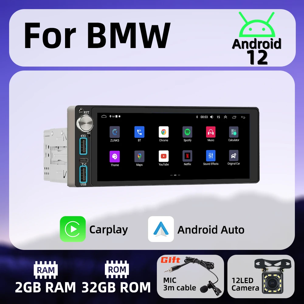 

Wireless Carplay Android Auto Autoradio 6.86" 1 Din Radio Android Car Multimedia for BMW Stereo Head Unit GPS Navigation BT Wifi