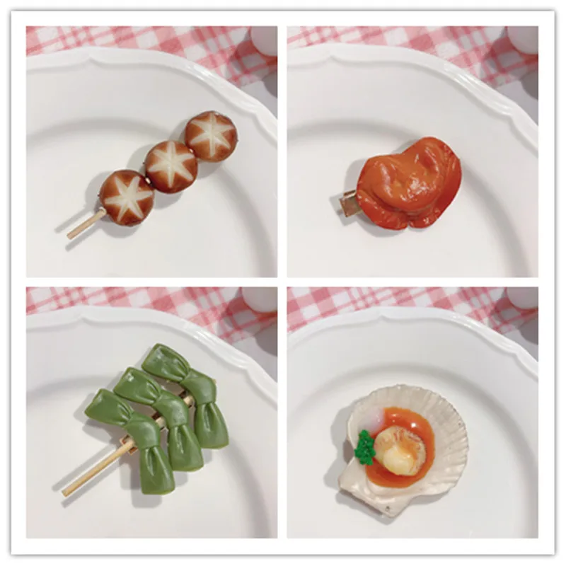 Fun Simulation Food Hairpin Salted Fish Food Play Side Clips Vegetables Oysters Skewers Haircards Hair Clip Hair Card Headdress