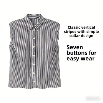 Camicia Casual Senza Maniche con Colletto a Polo, Top da Donna alla Moda a Righe in Poliestere, Stile Transfrontaliero NSSF QJ9552