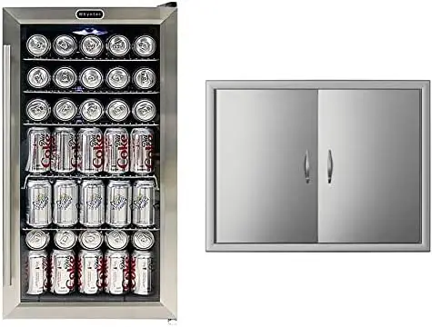 

BR-130SB Beverage Refrigerator with Internal Fan 120 Can Capacity \u2013 Stainless Steel & BBQ Double Access Door 31W x 24H Min