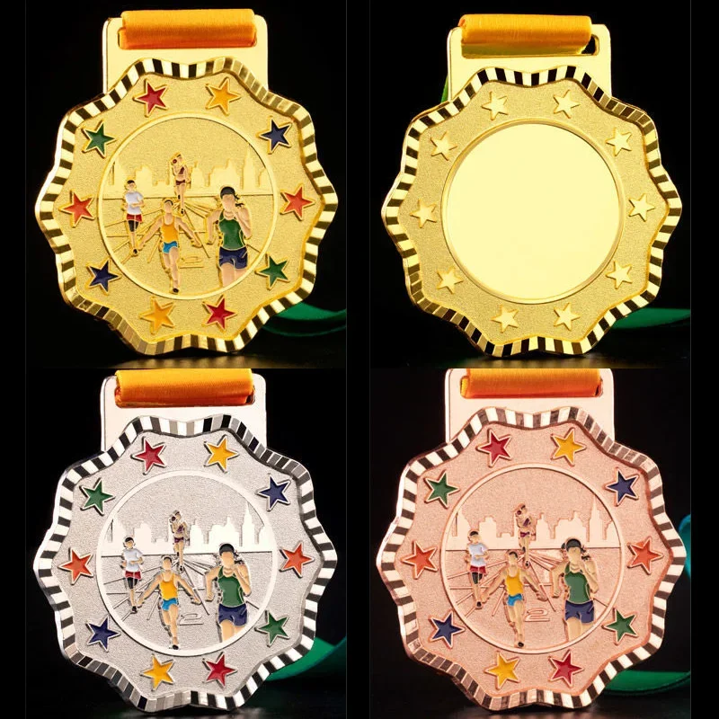 Customized Marathon Competition Medal, Various Sports Awards, Metal, Gold, Silver, Bronze Listing, Children's Honor Medals, 2Pcs