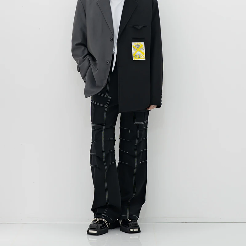 27-46 New Men Clothing Yoshi Yamamoto Style Open Line Flared Cargo Pants Irregular Pleats Trousers Plus Size Costumes