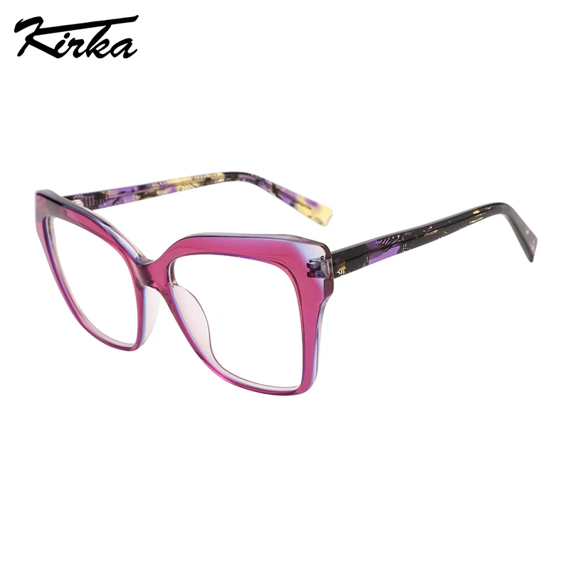 

Kirka Female Eyeglasses Acetate Cat Eye Oversized Crystal Gradient Frames Pattern Temples Reading Prescription Glasses WD1429