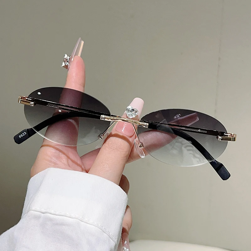 KAMMPT Randlose ovale Sonnenbrille für Herren, modisch, Farbverlauf, Dekor, Schattierungen, Damen, 2025, neue trendige Vintage-Markendesign, lässige Sonnenbrille – Detail 6