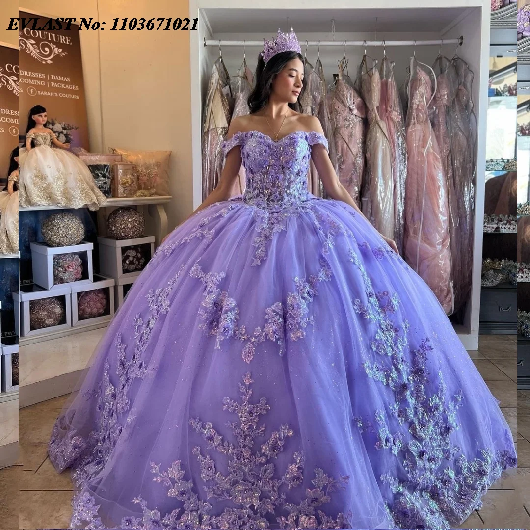 EVLAST Quinceanera Dress Ball Gown Sequins Lace Applique Beading Sweet 16