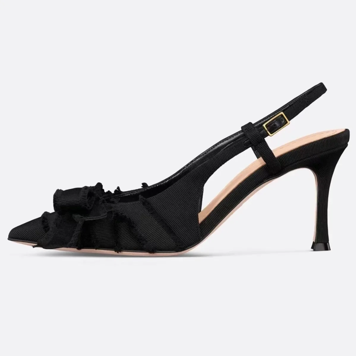 Bowknot Pearl Slingback Pointed Toe Stiletto Sandals Woman Summer Sexy Black Hollow High Heels Women's Shoes Luxury