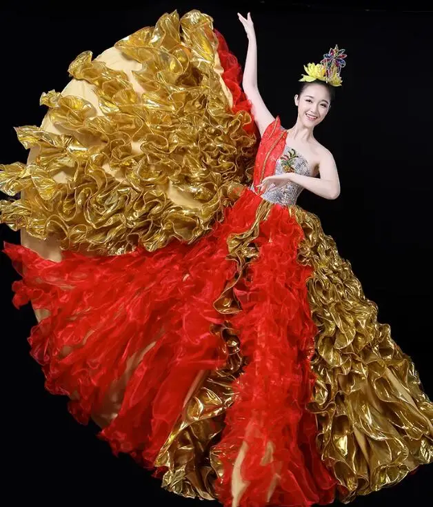 

Women Dance Dress Opening Modern Gold Colour Stage Performance Festival