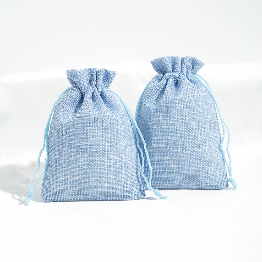 

Blue Burlap Gift Bags Jute Drawstring Bags Linen Sacks Storage Bags Burlap Bag for Wedding Favors Party DIY Jewelry Pouches Bulk