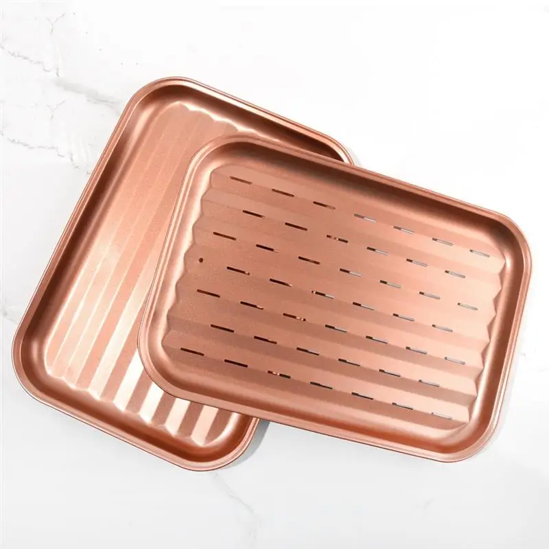 Barbecue Rectangle Pizza Pan Hole Design Sturdy Carbon Steel Baking Tray Non-stick Baking Dish Grill Kitchen Tool BBQ Tray