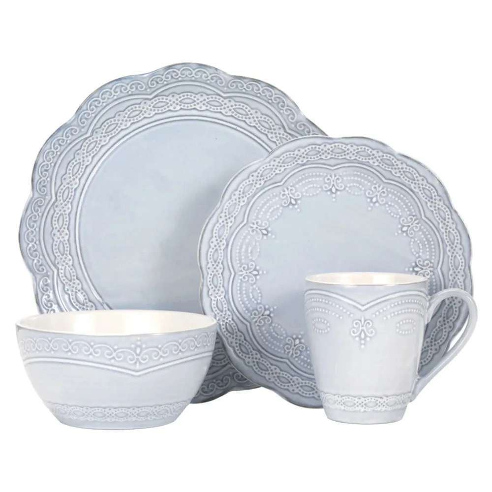 

Seraphina Blue Stoneware 16 Piece Dinnerware Set Unique Reactive Glaze Tableware Durable Construction Sturdy Longlasting