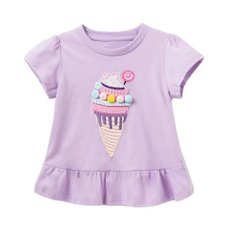 

2024 Baby Girls Purple Summer New Fashion T-shirt with Ice-cream Lovely Kids Girls Clothes for Kids 2-7 Year