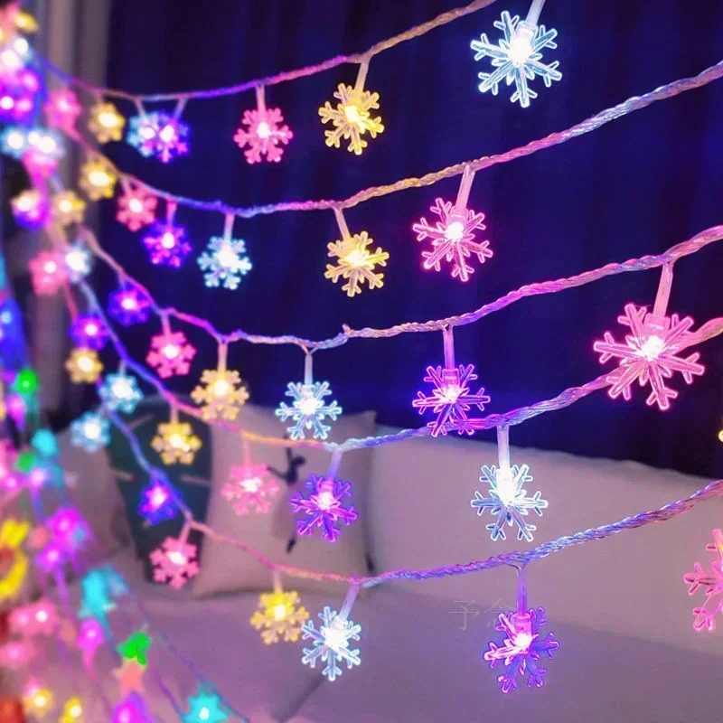 Snowflake Lights String LED Festoon Light Battery Christmas Tree Light Aesthetic Room Decoration Wedding Party New Year's Decor