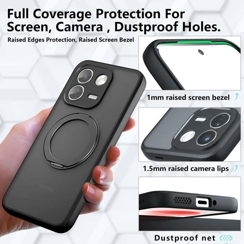 Magnetic Shockproof Matte Case with Rotating Ring Bracket and Enhanced Protection
