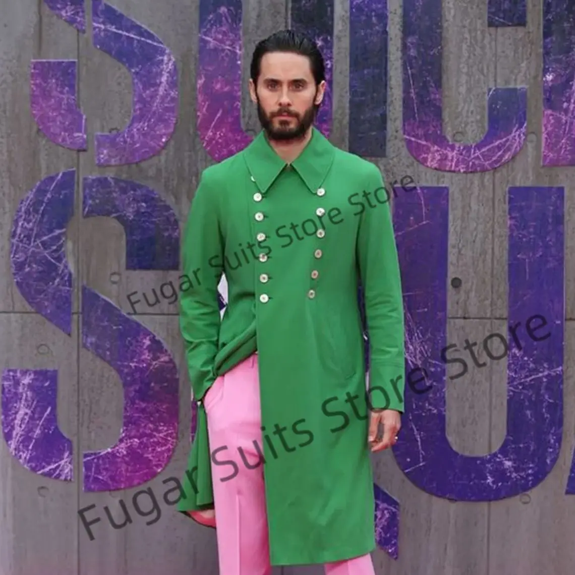 Handsome Green Jacket Pink Pants Full Men's Suit Slim Fit Double-breasted Groom Tuxedos Formal Prom Party Fashion 2 Pieces Sets