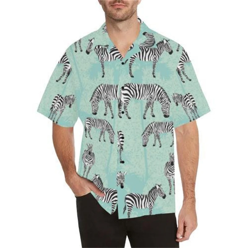 thumbnail image 1 of Camisas hawaianas con estampado de animales para hombre, blusa de manga corta, blusas de fiesta para vacaciones, camiseta de gran tamaño para hombres, ropa Harajuku Camisa, 1 of 4