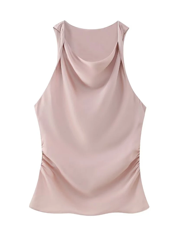 

TRAF 2024 New Summer Womens Tank Soft Tops Female U Neck Slik Hem Casual Sleeveless Tshirts
