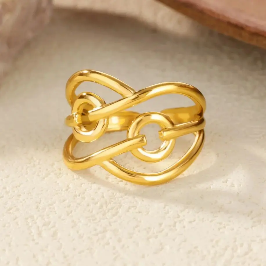 Stainless Steel Wrap Rings Simple Round Opening For Women Gold Color