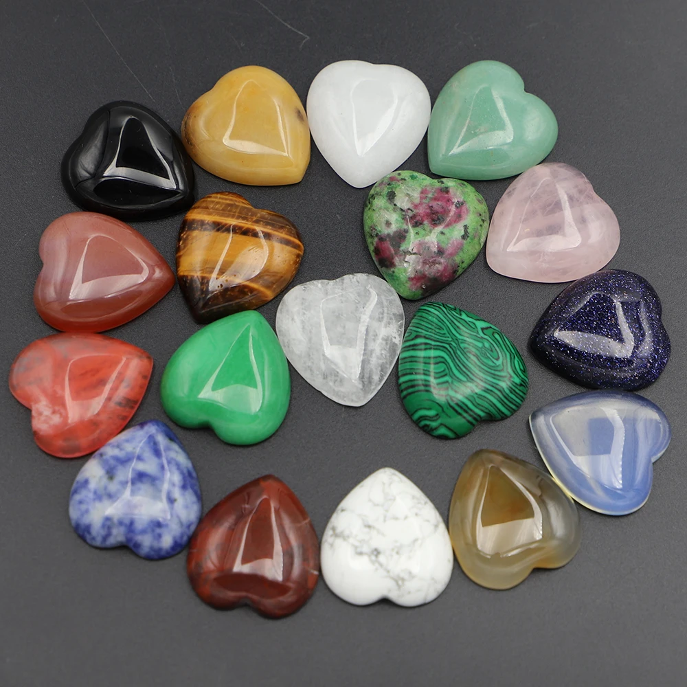 23x25mm Natural Stone Heart Cab Cabochon Rose Quartz Epidote Tiger Eye Opal Agate Beads for Jewelry Making 12pcs Free Shipping