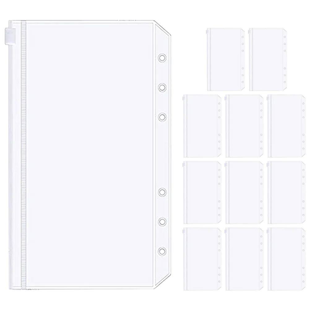 

12Pcs Binder Pockets 6-Holes Binder Zipper Pouches Clear Document Filing Bags Binder Bags Refills