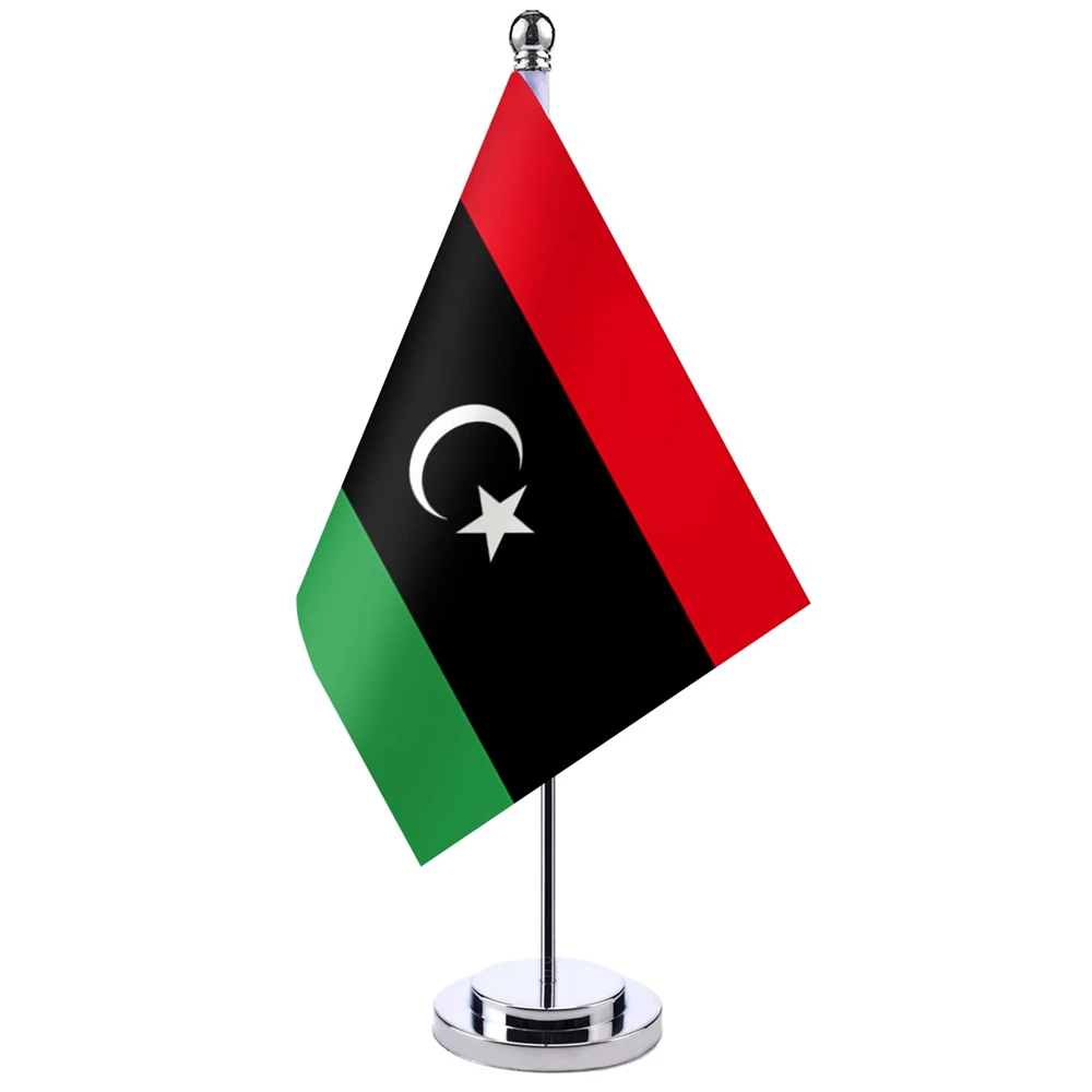 

14x21cm Office Desk Flag Of Libya Banner Boardroom Table Stand Pole The Libya Cabinet Flag Set Meeting Room Decor