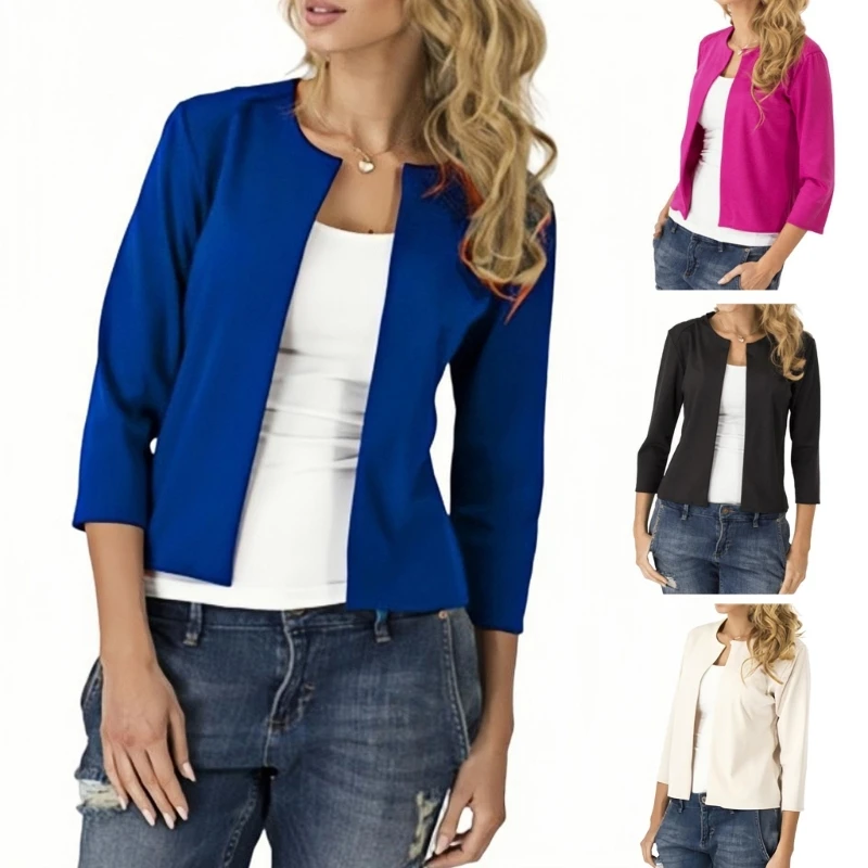 

Fashion Ladies Jackets Womens Casual Cardigan 3/4 Sleeve Open Front Short Coat Dropship