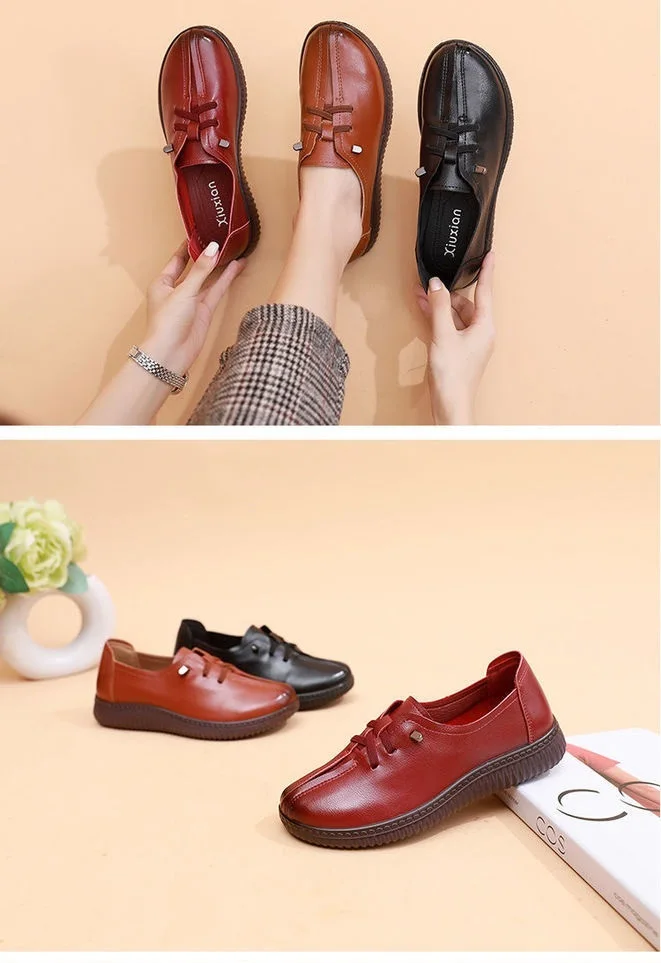 Lace Up Flats Women's Oxfords Split Leather Shoes Female Designer Loafers Woman Black Slip Ons Ladies Driving Shoes Retro Loafer