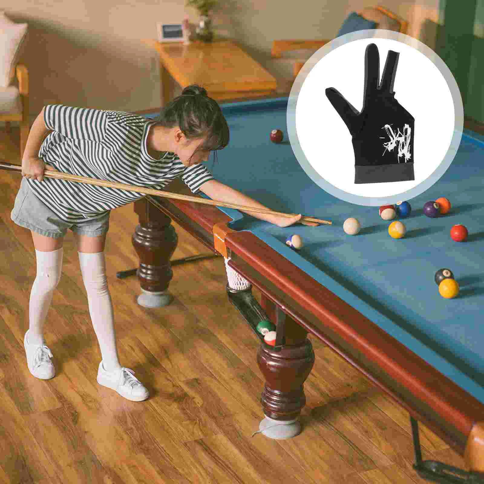 

Billiards Glove Three Finger Pool Cue Snooker Shooter Mitt Elastic Left Hand Women Men Black Silicone
