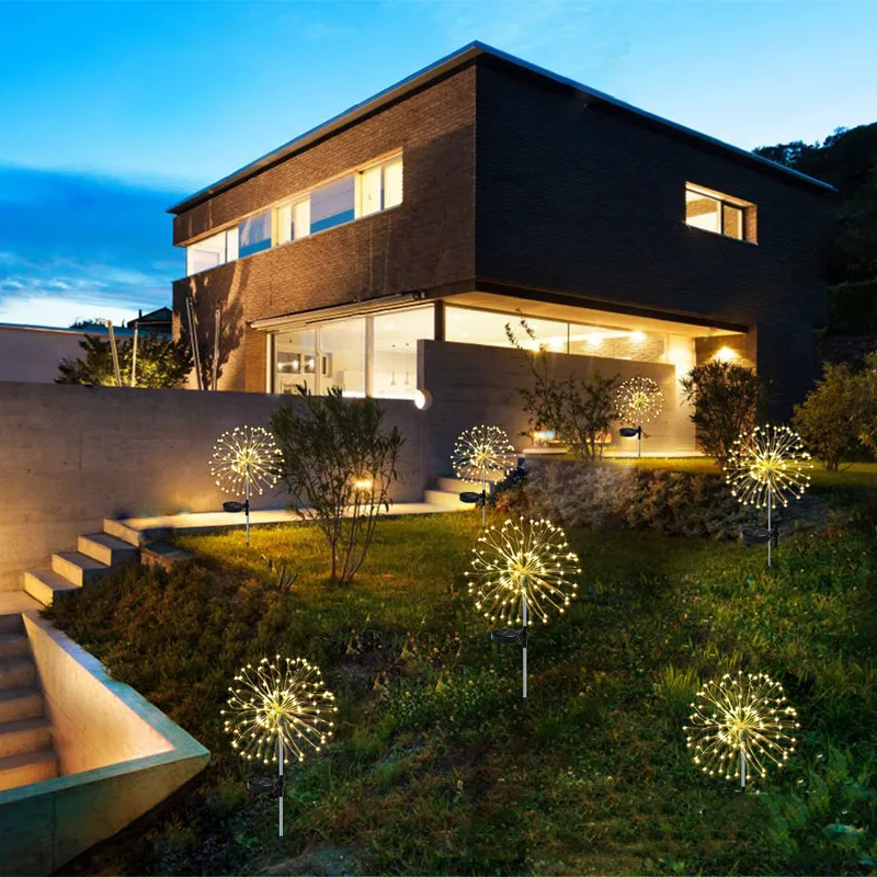 2025 New LED Solar Firework Lights Waterproof Garden Fairy Lights Outdoor Dandelion Lawn Lamp for Patio Decor