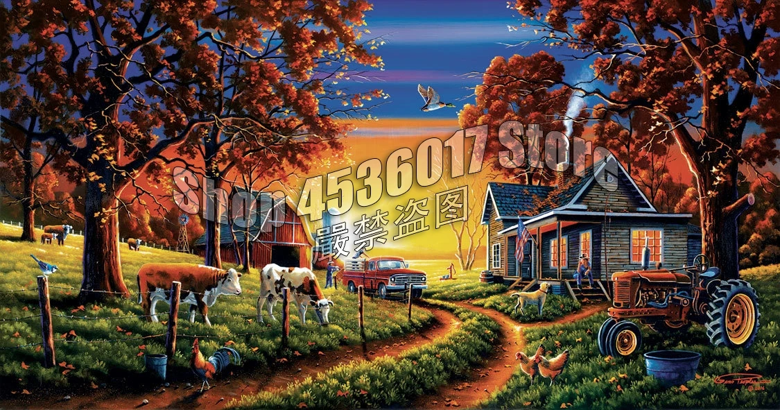 

Diamond Embroidery Farm Fall Sunset scenery Wall Art 5D Diy Diamond Painting Cross Stitch Full Rhinestone Mosaic Home Decoration