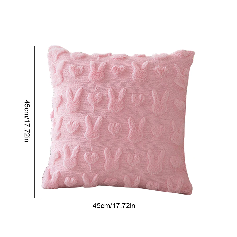 Easter Bunny Soft Cushion Case 45x45cm Plush Rabbit Jacquard Pillowcase Rabbit Pattern Decorative Throw Pillowcase