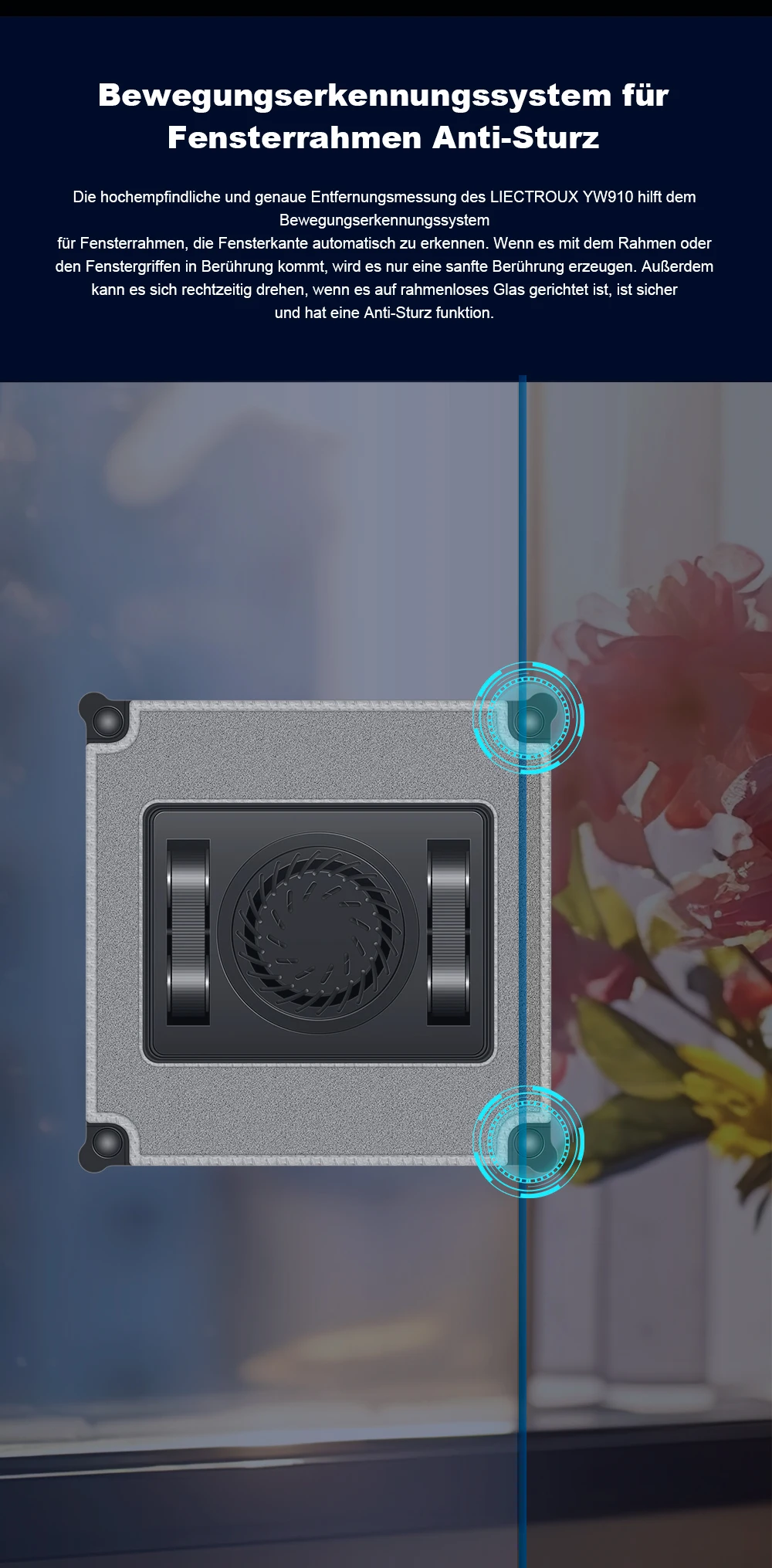 Fensterputzroboter Liectroux YW910, Doppelter Wassersprüher, Intelligente Reinigung, KI-Navigation, für Fenster, Glas und Wände, Randloses Arbeiten, App & Fernbedienung – Detail 16