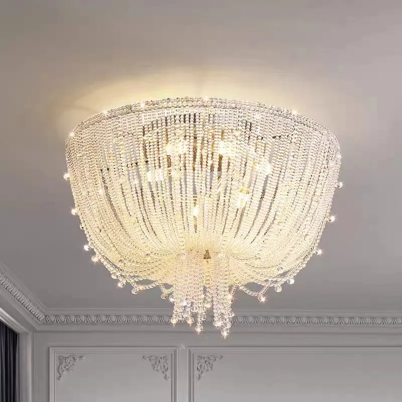

French light luxury ceiling light cream style living room light circular crystal master bedroom fixture lighting decoration